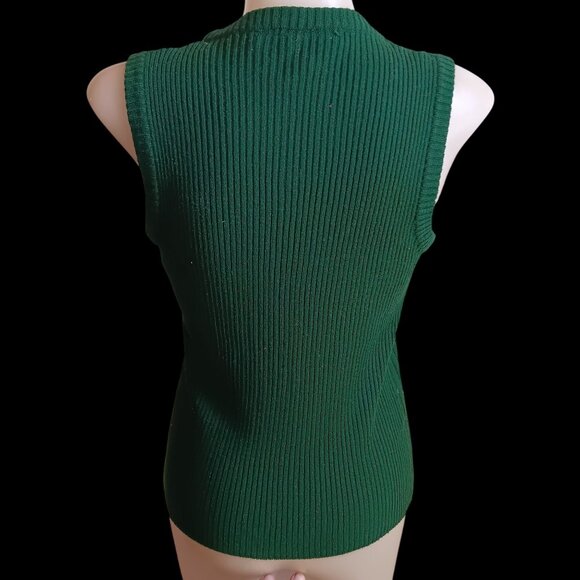 Women's Medium Vintage Sweater Green Ribbed Knit Sleeveless Top 70s Knit - Picture 4 of 5